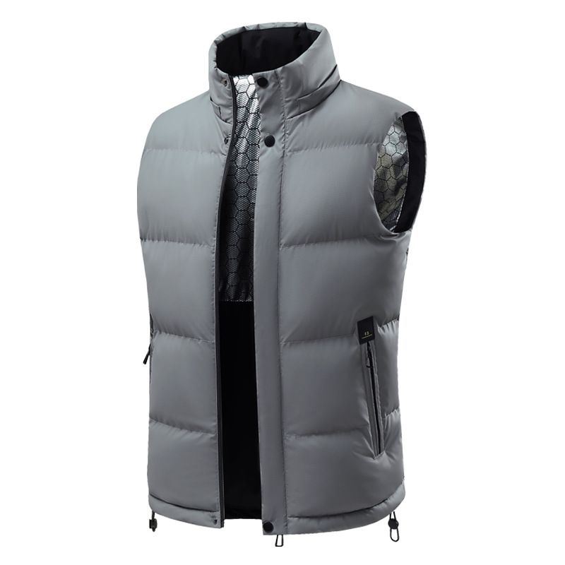Leichte Kapuzenweste für Herren mit Graphenheizung, ärmellose Streetwear-Jacke mit Reißverschluss für die Freizeit, Schwarz/Grau/Rot_voghion.com