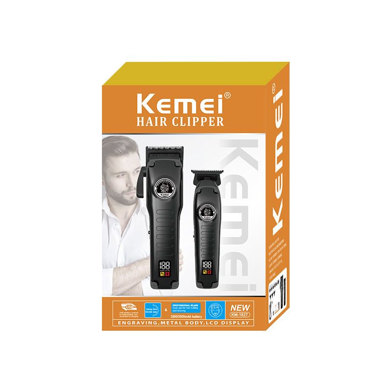 Kemei Km-1827 Elektrische tondeuse Kit Professionele trimmer Snoerloos Oplaadbaar Haarknipmachine Voor Sterke Kracht_voghion.com