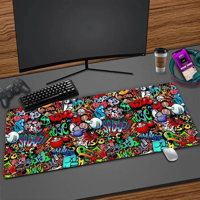 Große Maus Graffiti Kunst Gaming Mousepad Computer Gummi Gamer Mause PC Schreibtisch Matte Tastatur Pad Teppich_voghion.com