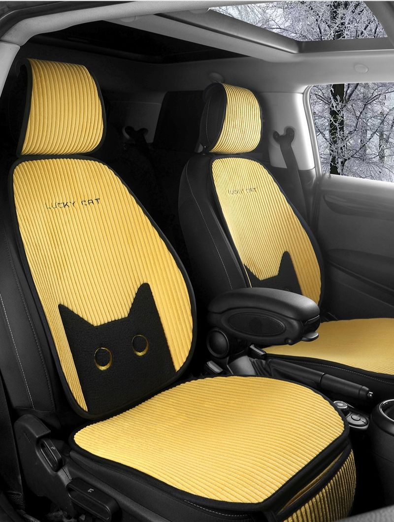 Cuscino Lucky Cat, cuscino per sedile in velluto a coste con borsa portaoggetti, adatto a oltre il 95% dei modelli di auto, camion, berline e SUV._voghion.com