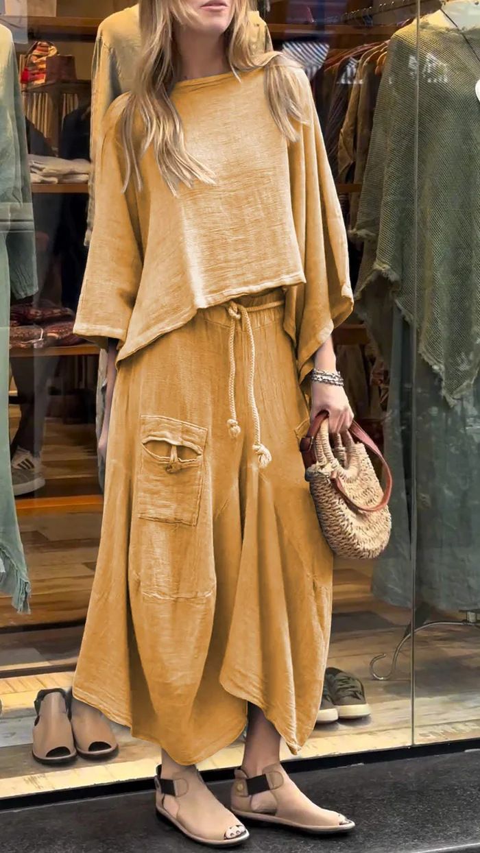 Vêtements pour femmes printemps et automne, ensemble deux pièces décontracté, couleur unie, jupe ample_voghion.com