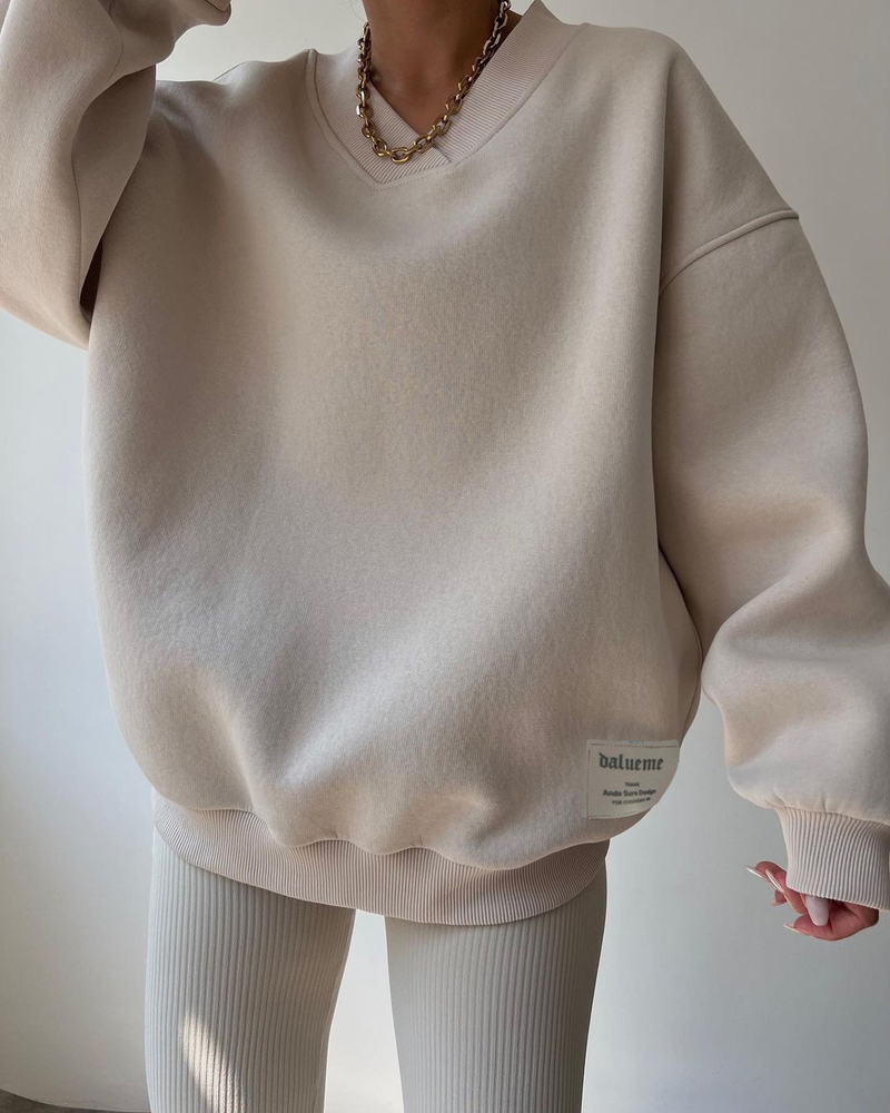 Dammen Hierscht a Wanter V-Ausschnëtt Langärmlech villsäiteg Sweatshirt fir Fraen_voghion.com