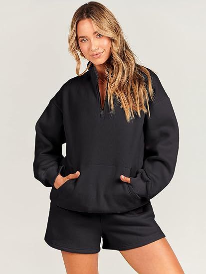 Women's Clothing Three quarter Pants Solid Color Sweater Pocket Two piece Set _voghion.com