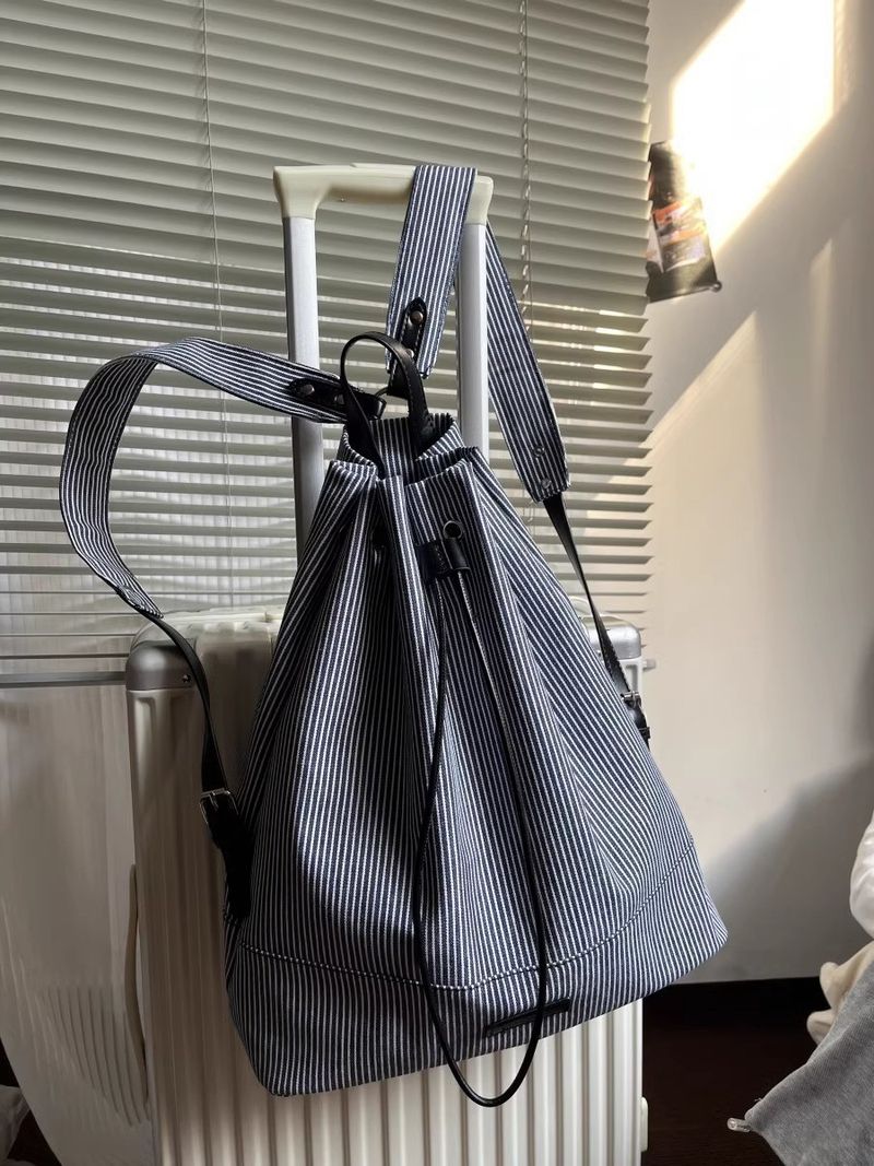 Student Casual Women's Bag 2025 New Tide Korean Striped Canvas Bag_voghion.com