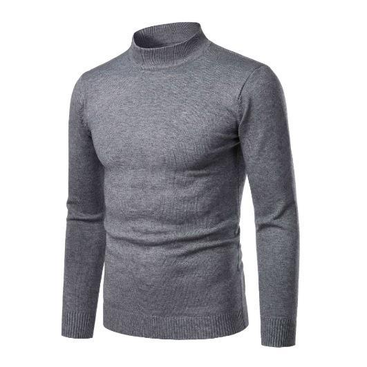 Men's solid color semi-turtleneck slim-fit pullover sweater sweater casual base_voghion.com