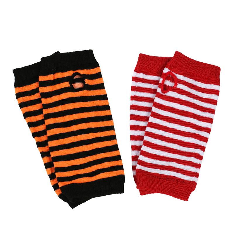 Unisex Knitted gloves with missing fingers anime stripes wearing fingers wrist cuff with false sleeves Thin children's fingers_voghion.com