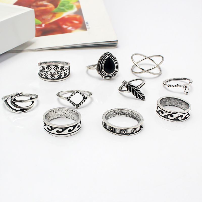 Unisex Fashion Retro Handset Diamanten Ringset Stapelringen_voghion.com
