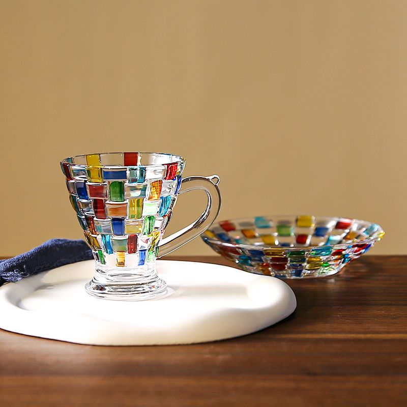 Set di piatti e tazze da caffè in cristallo colorato SRT High Beauty_voghion.com