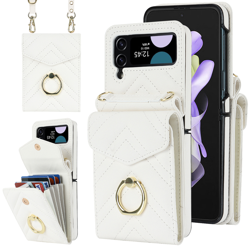 Suitable for the new Samsung ZFlip3 oblique organ mobile phone case folding ZFlip4 small fragrance ring mobile phone leather case_voghion.com