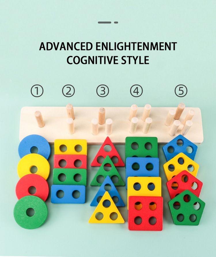 Montessori fa geometriai alakzat öt oszlopkészlet blokkok összeszerelése gyermekek felvilágosodás korai nevelés puzzle játékok_voghion.com