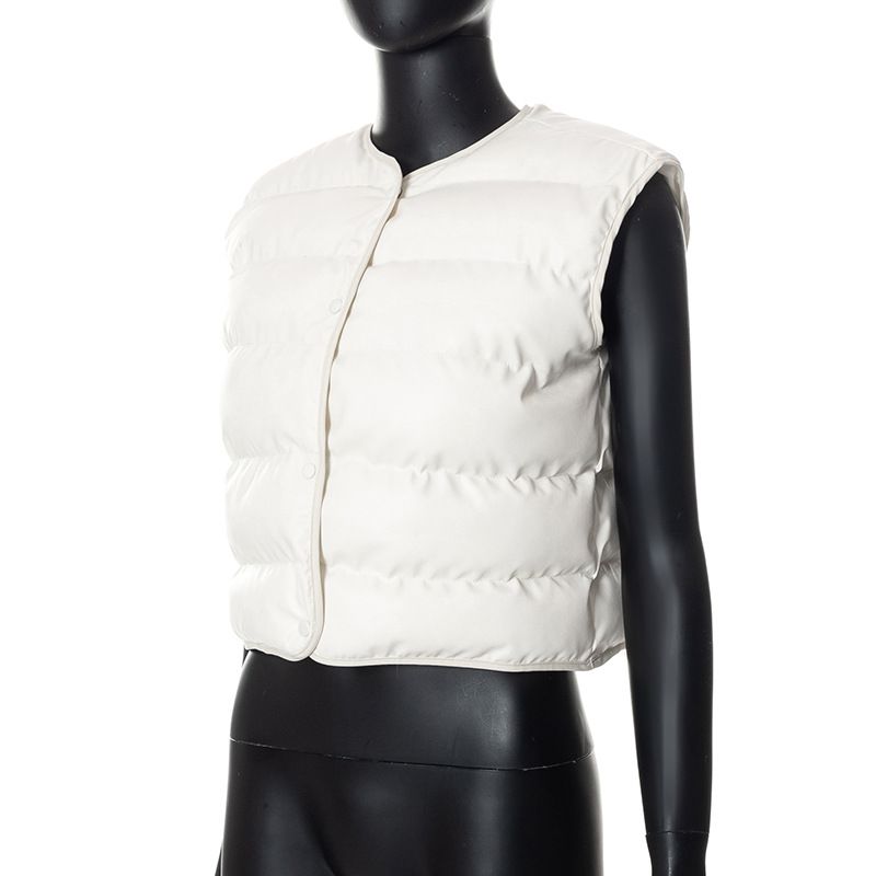 Damenbekleidung im neuen Stil, Rundhalsausschnitt, ärmellos, Knopf-Cardigan, warme Jacke, Weste, Baumwollmantel_voghion.com
