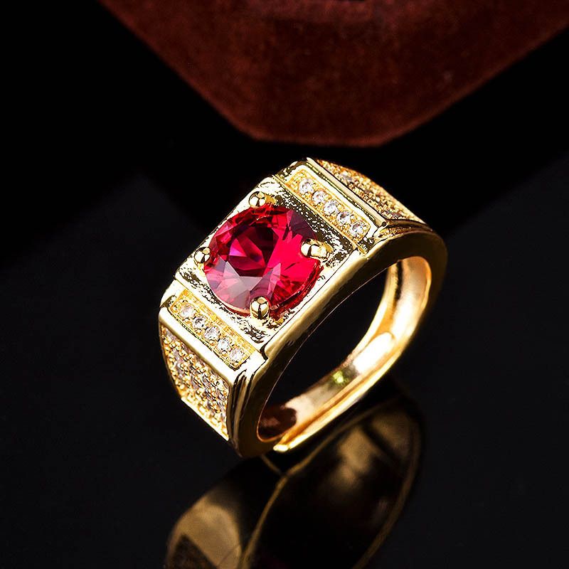Nuovo anello da uomo PT950 Domineering Open con micro intarsi placcati in rosso_voghion.com