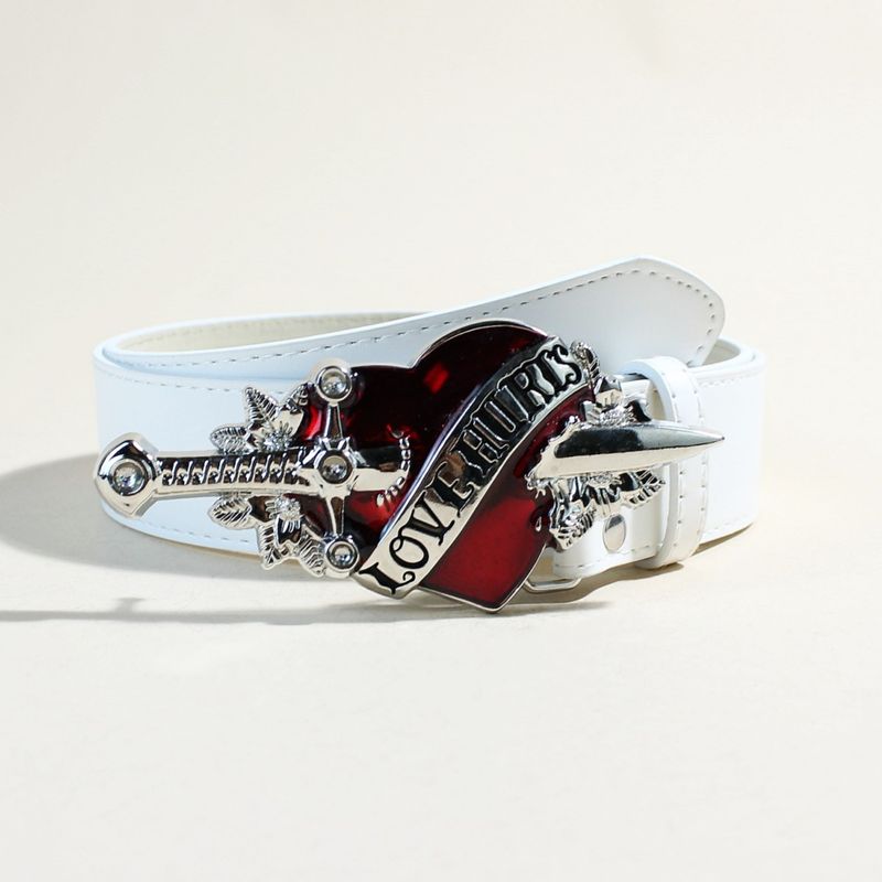 Unisex Heart-Piercing Design Belt - Oversized Buckle Smooth Clasp Casual Waistband For Men/Women (Trendy Gothic Punk Accessory)_voghion.com