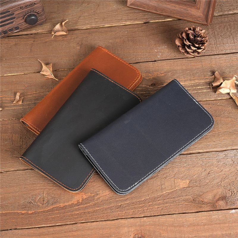 Men's Genuine Crazy Horse Leather Long Wallet Wallet Card Holder Ticket Check Bag Storage_voghion.com