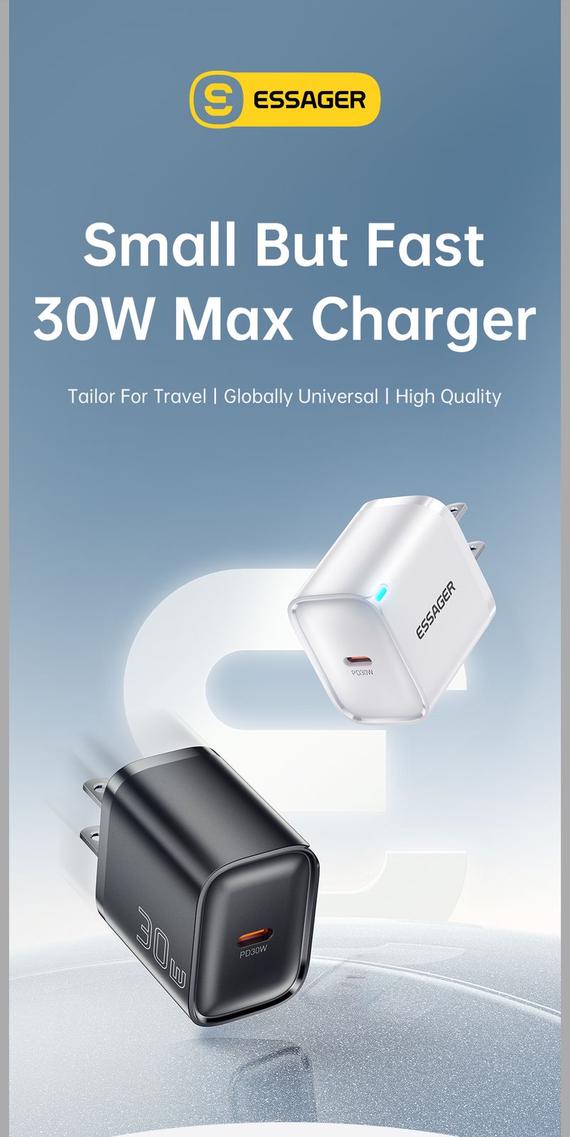 Essager Mini 30W PD QZ.0 Fast Type C Charger For IPhone 16 15 14 13 Pro Samsung S25 Xiaomi IPad Travel Adapter_voghion.com