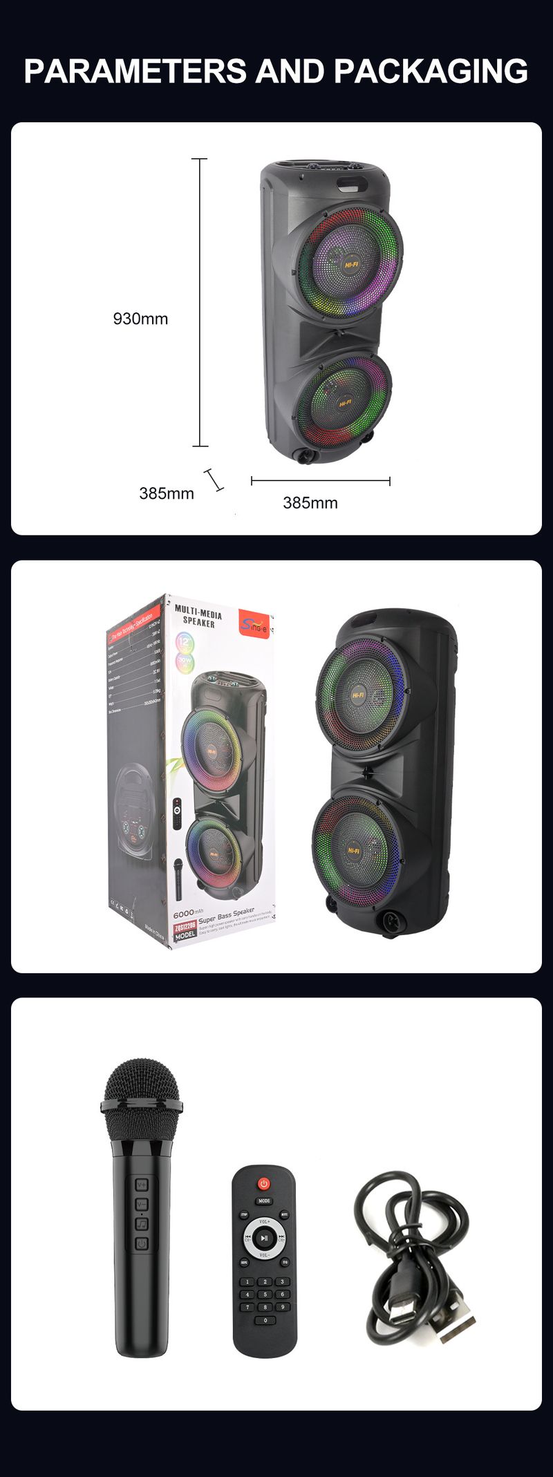ZQS12206 Dual 10-inch Square Dance Speaker Bass Wireless Microphone Bluetooth Speaker_voghion.com