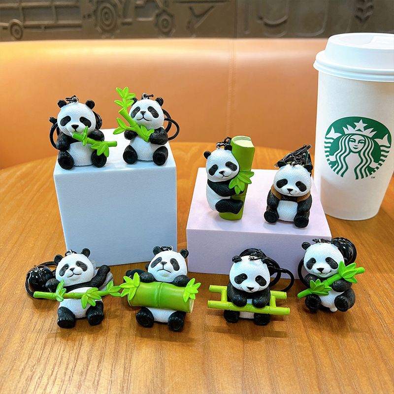 Creative Cartoon Holding Bamboo Exquisite Cute Panda Pendant Backpack Accessory Car Keychain_voghion.com