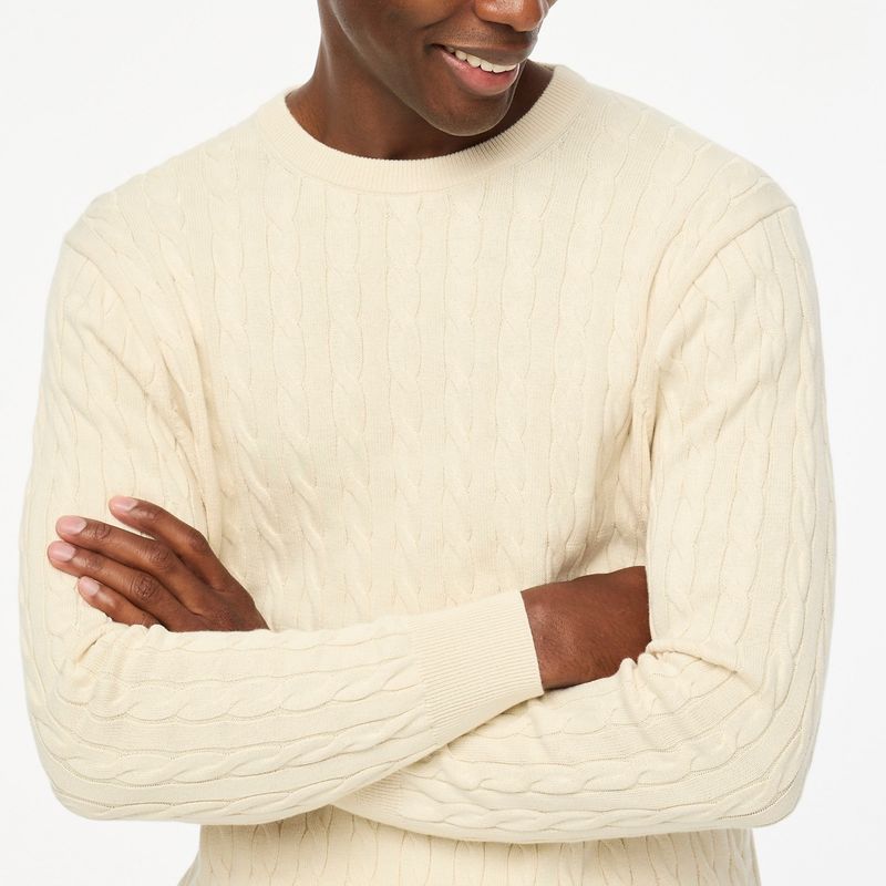 Maglione da uomo in maglia a trecce – Pullover girocollo oversize con spalle scese per autunno e inverno (S-XXXXL, bianco/blu navy/nero)_voghion.com