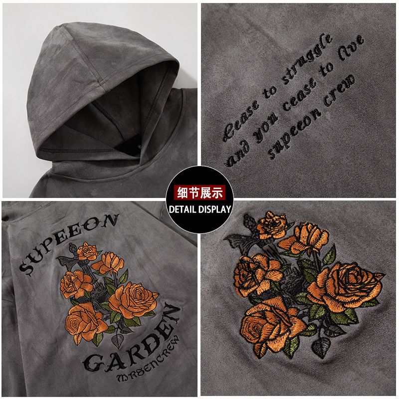 Felpa con cappuccio in pelle scamosciata da uomo, autunno inverno, nuova giacca ampia ricamata alla moda_voghion.com