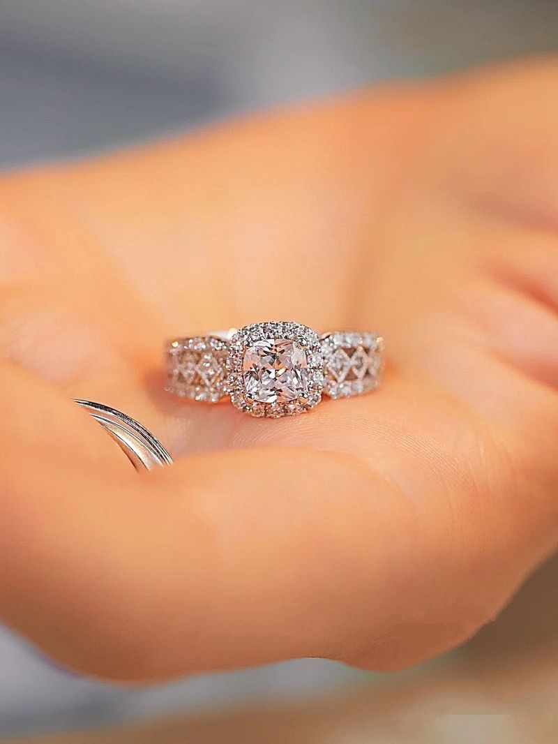Nová krajková čtvercová kabelka, prsten s kamenem, dámský stříbrný pozlacený, neblednoucí luxusní zásnubní prsten Mosang s diamantem_voghion.com