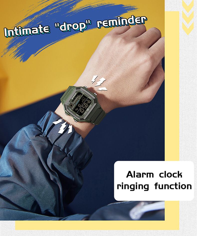 Ceas electronic Ceas pentru bărbați Sport, rezistent la apă, care strălucește în întuneric, Slim Square Classic, pentru studenți_voghion.com