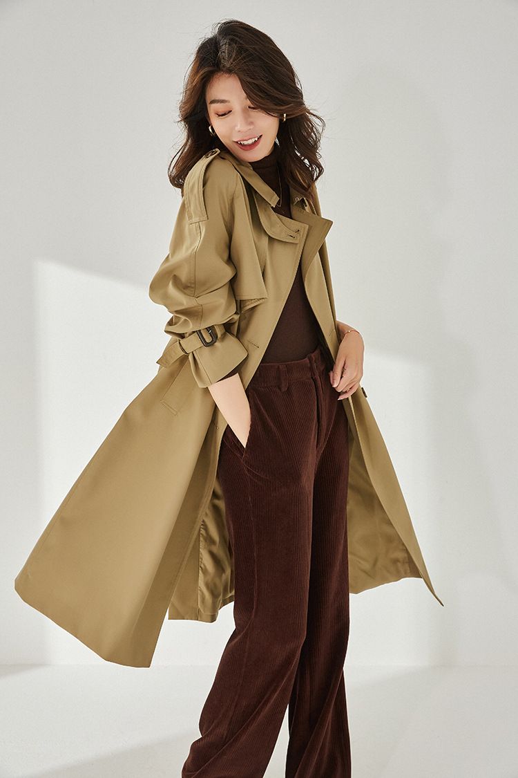 Shenghong 25 Spring New Elegant Chic Classic Commuter Slimming Daily Casual Mid-Length Trench Coat 13301_voghion.com
