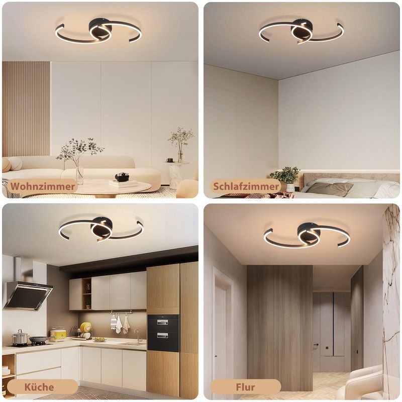 Glitzerlife Deckenlampe LED Deckenleuchte Küche - 24W Wohnzimmerlampe Moderne Design Schlafzimmerlampe 3000K Warmweiß Wohnzimmer Küchenlampe 330° Drehbarer_voghion.com
