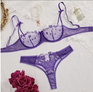 Γυναικεία Intimates Σέξι Ζωγραφική με Μελάνι Κεντημένο Σουτιέν με Δαντέλα Πεταλούδα Σετ Λεπτό Βαμβακερό Κύπελλο Μεγάλο στήθος Μικρό σουτιέν_voghion.com