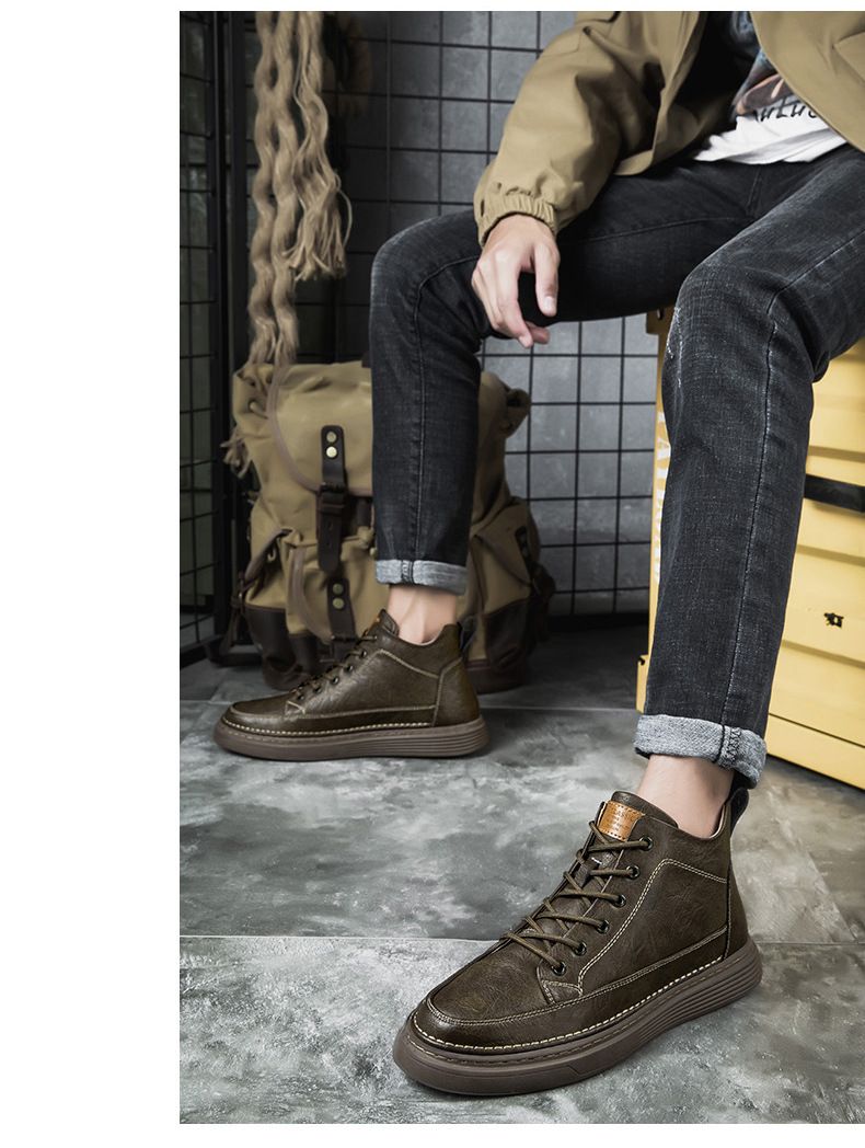 Lässige Herrenschuhe, mittelhoch geschnitten, aus Samt, Martin-Stiefel, handgekratztes, schlichtes Rindsleder, Board-Schuhe für Herren_voghion.com