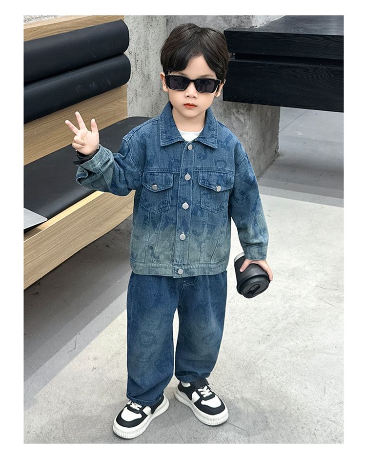 Conjunto vaquero para niño: elegante chaqueta y pantalón vaquero azul de dos piezas (90-150 cm)_voghion.com