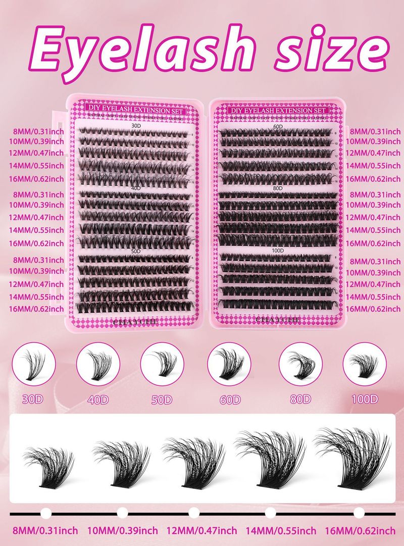 Cross border new 590 clusters of dense D curved single cluster false eyelashes set 12 16mm DIY segmented eyelashes_voghion.com