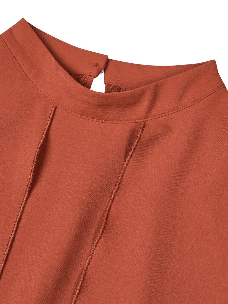 Abbigliamento da donna, camicia in due pezzi finta a maniche lunghe, tinta unita, collo semi-alto, casual, da donna_voghion.com