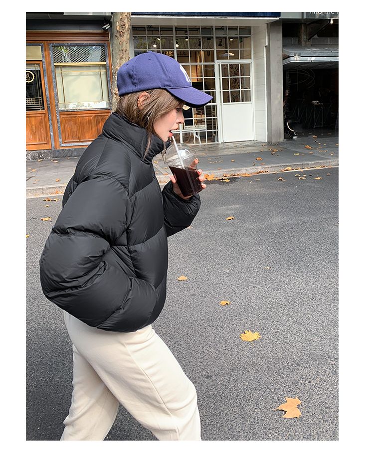 Chaqueta acolchada corta de invierno para mujer: abrigo acolchado, holgado y grueso con cuello alto, prenda informal y elegante para el frío._voghion.com