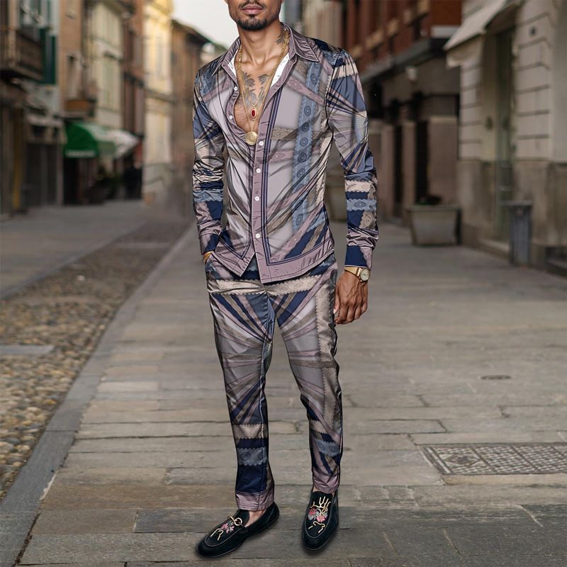 2025 Spring Summer Men Shirt Set Brand Print Fashion Printing Two Piece Set Mens Light Luxury Lightweight Party Long Sleeves_voghion.com