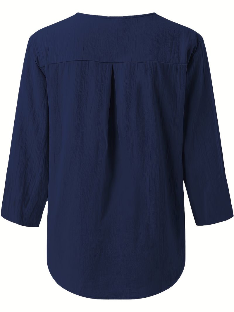 Camicia casual da donna con colletto a punta, tinta unita - Camicia classica con bottoni per l'uso quotidiano_voghion.com