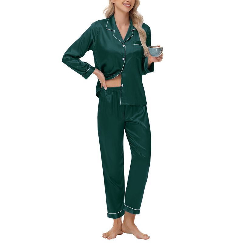 Biancheria intima Pigiami da notte Pigiama di seta Pigiama da donna in raso a maniche lunghe di grandi dimensioni Abbigliamento per la casa_voghion.com