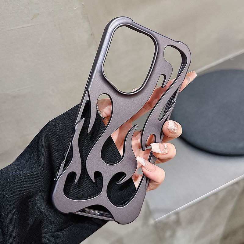 New 3D Flame Hollow Slim Matte Case For iPhone 16 15 14 13 12 11 Pro Max 16 Plus Plating Shockproof Protective Soft Bumper Cover_voghion.com