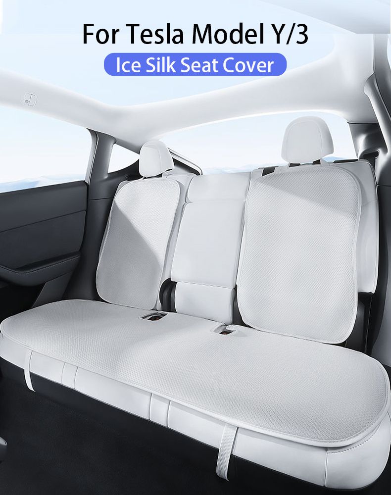 Ice Silk Seat Cover White For Tesla Y Model 3 2025-2018 Ventilation Heat Dissipation Stain Preventi Interior Accessories_voghion.com