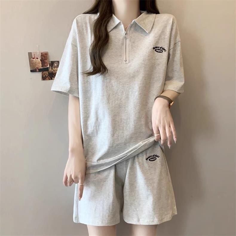 Ensemble 2 pièces décontracté d'été pour femme : t-shirt à manches courtes et short large en coton (respirant, coupe ample, style sportif)_voghion.com