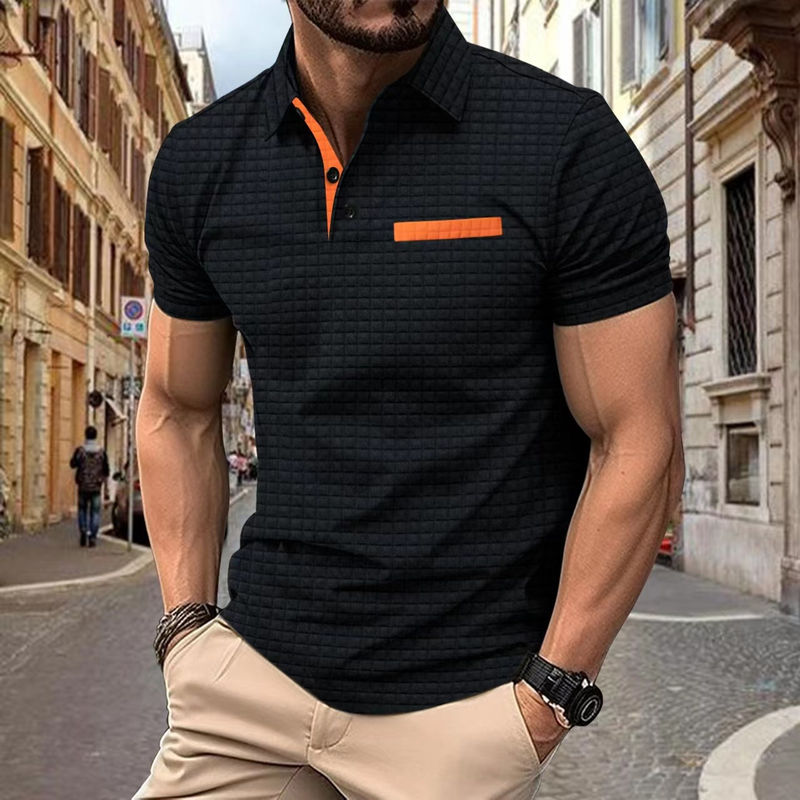 Polo estiva 2024 con bottoni e motivo scozzese per uomo_voghion.com