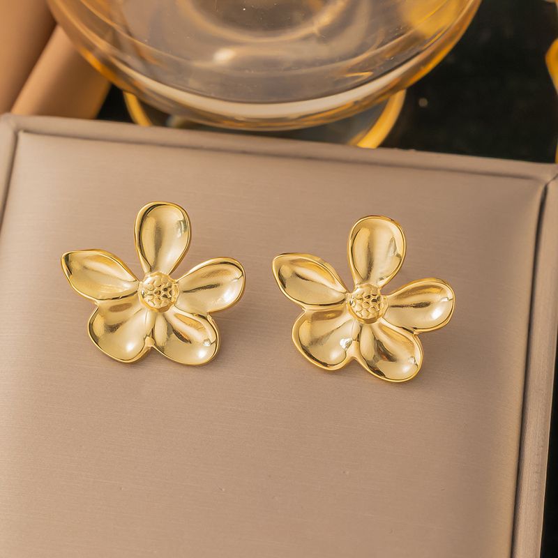 INS Style Classic Temperament Versatile Hollow Gold Stainless Steel Double-layer Sunflower Earrings For Women_voghion.com