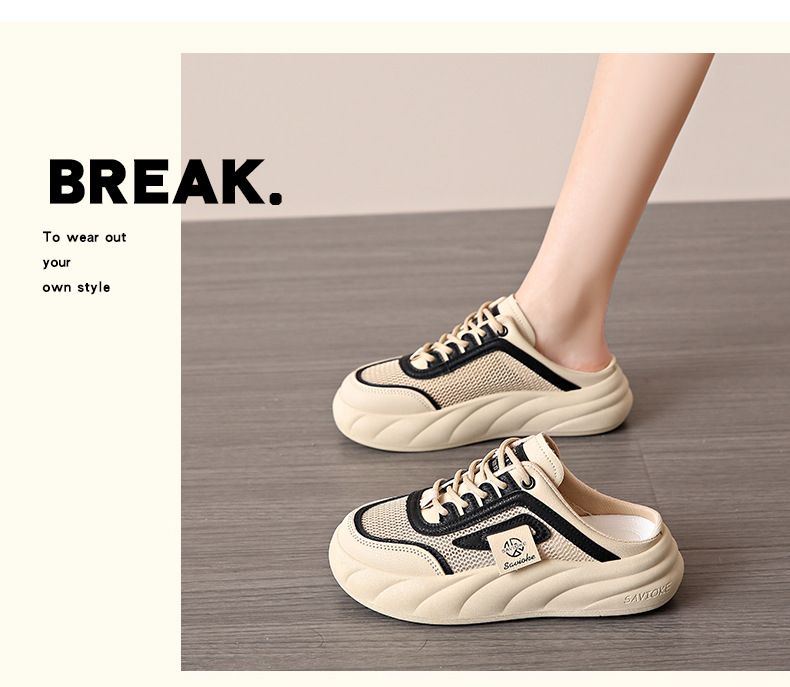 Little White Shoes Children Korean Women's Thick-soled Casual Mesh Breathable Half-drag Board Shoes Tide_voghion.com