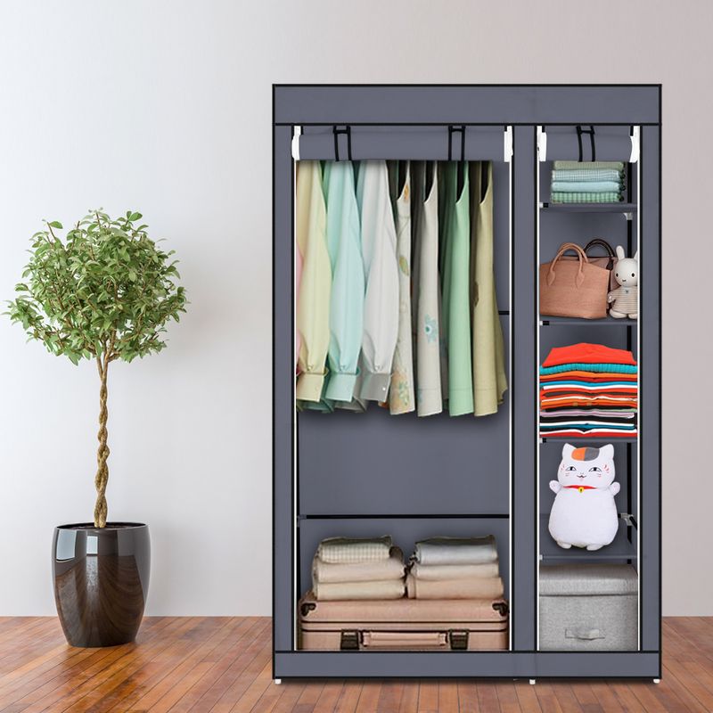 67" Portable Clothes Closet Wardrobe with Non-woven Fabric and Hanging Rod Quick and Easy to Assemble Gray_voghion.com