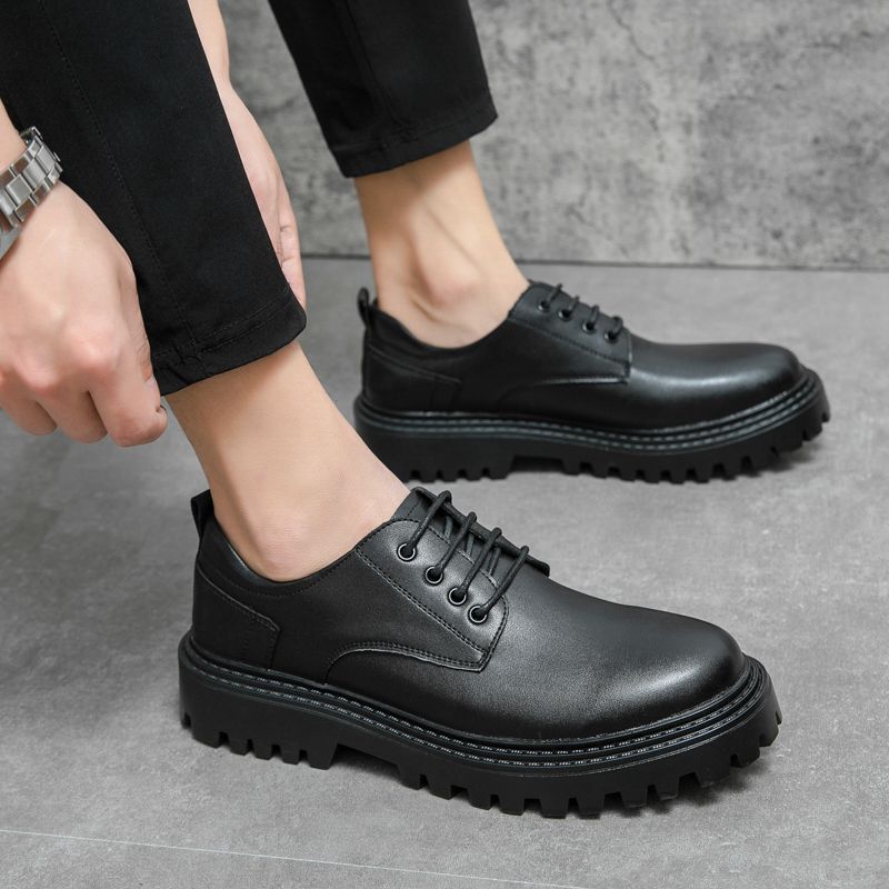 Unbeatable Quality Blok Carved Leather For Men's Business Formal Wear, Youth Brown Casual British Thick Sole Height Increasing Wedding_voghion.com