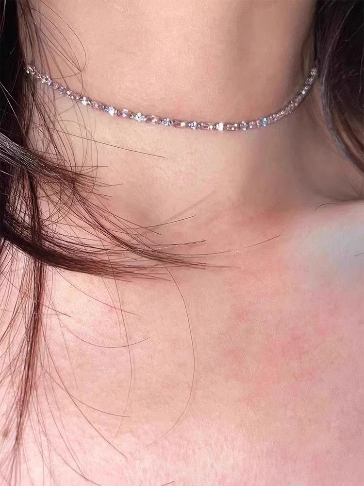 Collana in argento puro con zirconi rosa per donna, design di nicchia leggero e lussuoso, catena per clavicola di alta qualità, nuovo ed elegante girocollo_voghion.com