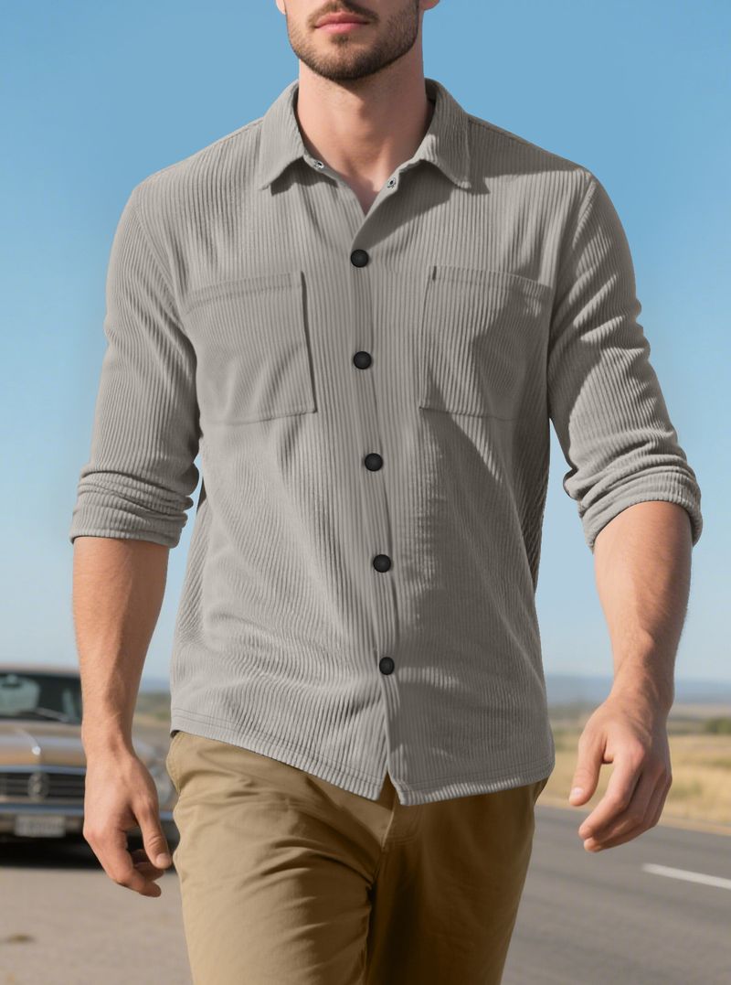 Herren-Cordhemd mit Knopfleiste – Slim Fit im Workwear-Stil, maschinenwaschbar und atmungsaktiv (S–XXXL, einfarbig, Vintage Casual Essential)_voghion.com