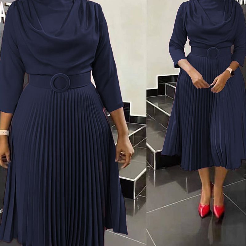 Moda donna africana taglie forti tinta unita plissettata_voghion.com