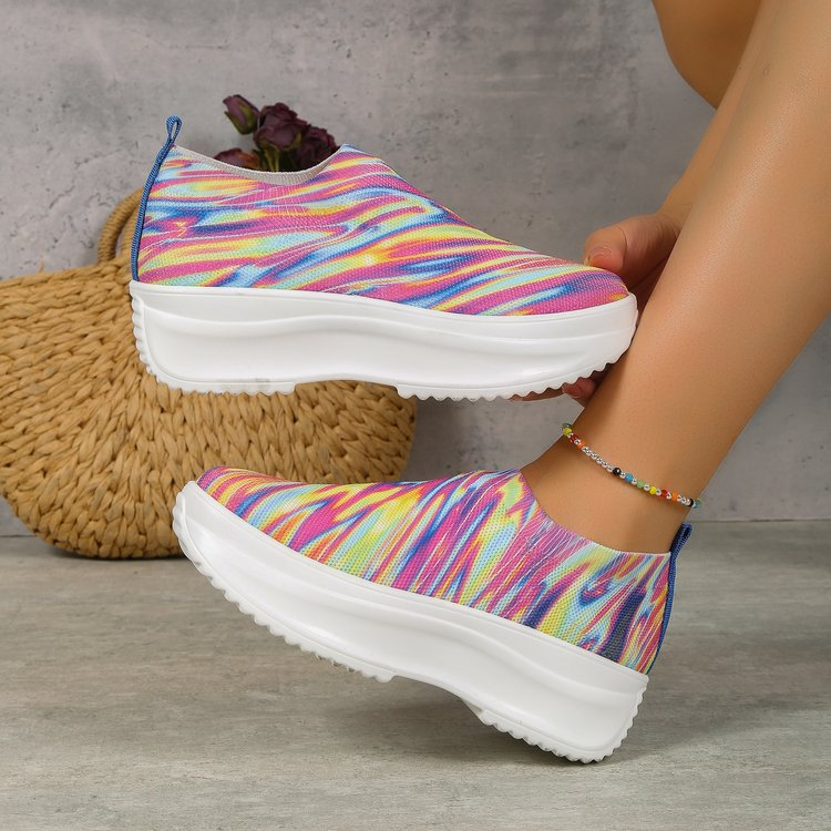 2024 Dicker Farbverlauf, fliegend gewebte Sportschuhe für Damen, Laufschuhe mit Schwammsohle, übergroße Schuhe 43_voghion.com