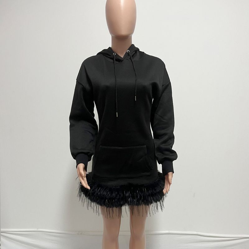Women's Clothing beauty hooded sweatshirt pure craft color feather style supply dress plus pink_voghion.com