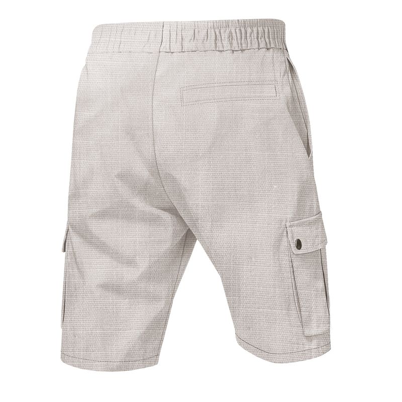 Pantalones cortos casuales de playa de lino con nudo de bambú para hombre de American Amikaji Outdoor Tactical Workwear de verano_voghion.com